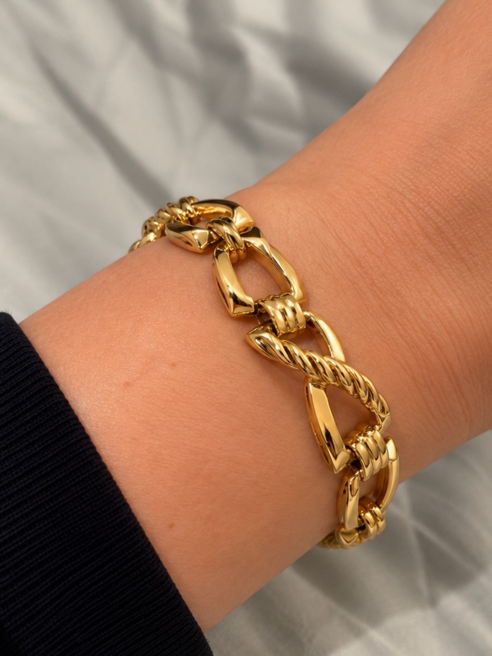 Gold Link Chain Bracelet - Polished Rope & Oval Links